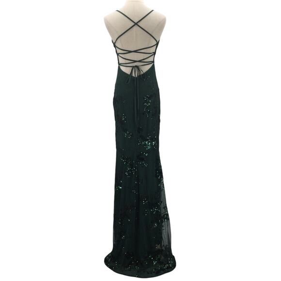 LULU'S SZ M Valhalla Forest Green Sequin Mermaid Lace-Up Maxi Dress NWT 0B5 - Picture 4 of 11